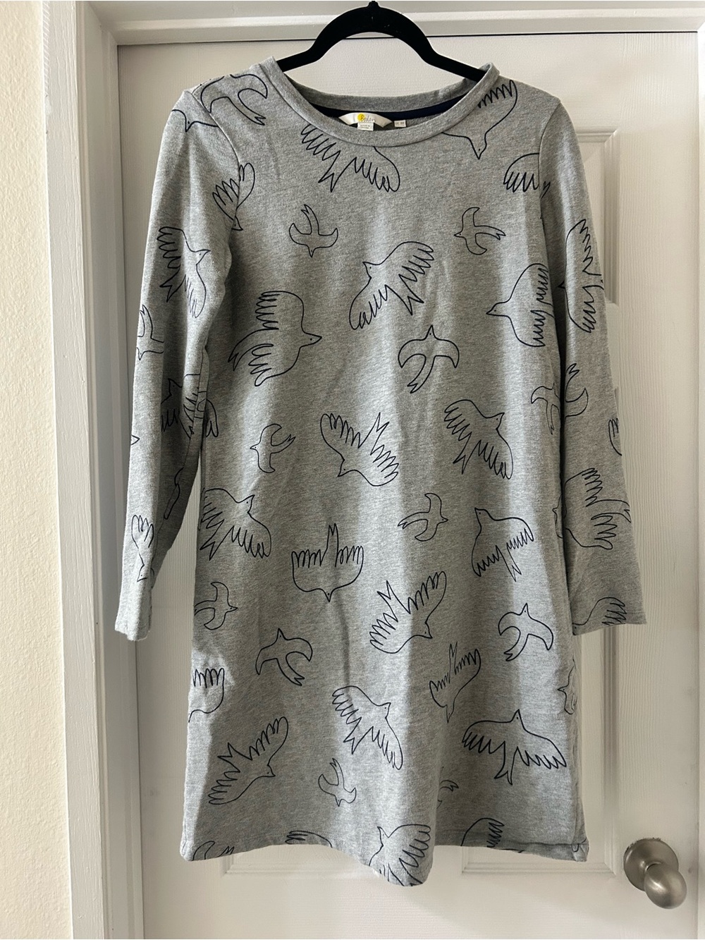 Boden Grey Bird-Print Casual Long Sleeve Dress